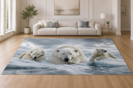 ICE ARMOR "Ultra Lightweight Large 6'7" x 9'10" Resting Polar Bears Area Rug for Living Room, Bedroom and Home Office, Soft Low Pile Carpet with Non-Slip Silicone Backing, White and Blue