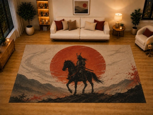 ICE ARMOR "Ultra Light Weight Large 6'7" x 9'10" Horseback Warrior Area Rug for Living Room Bedroom Dining Area, Soft Low Pile Non-Slip Backing, Beige Red Black Historical Decor