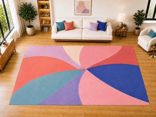 ICE ARMOR "Ultra Light Weight Large 6'7 x 9'10 Colorful Pinwheel Petal Shapes Area Rug for Living Room, Dining Room, and Bedroom, Soft Low Pile Indoor Rug, Modern Floor Decor