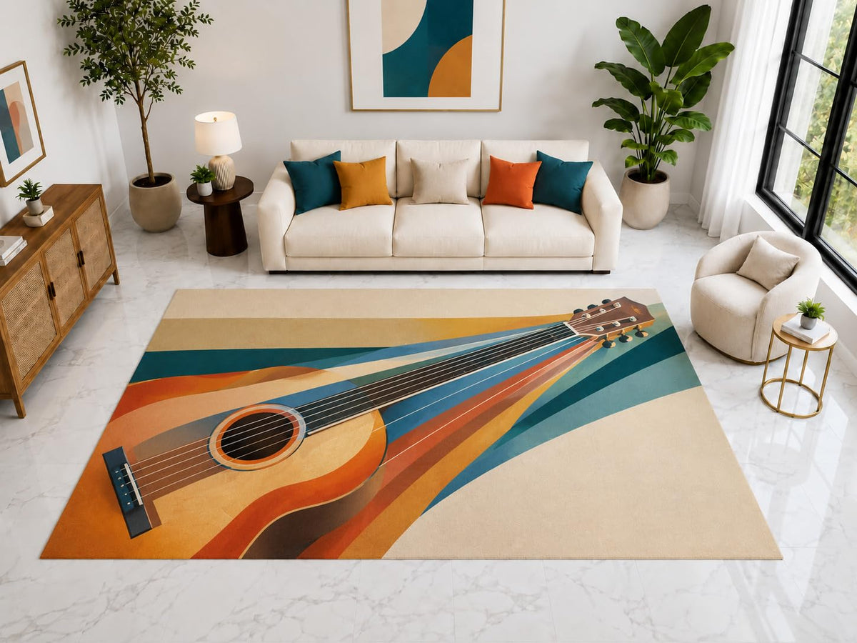 ICE ARMOR "Ultra Light Weight Large 6'7" x 9'10" Acoustic Guitar Rays Rug, Soft Low Pile Indoor Rug, Non-Slip Silicone Backing for Living Room Orange