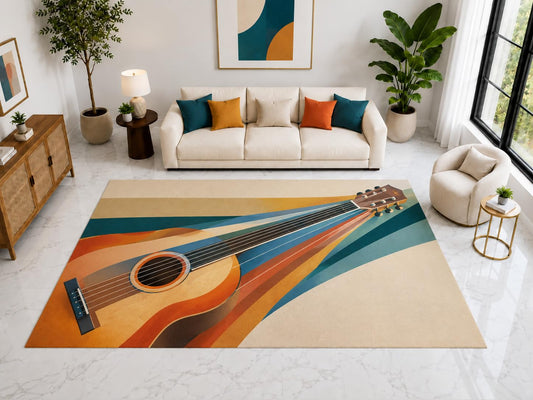 ICE ARMOR "Ultra Light Weight Large 6'7" x 9'10" Acoustic Guitar Rays Rug, Soft Low Pile Indoor Rug, Non-Slip Silicone Backing for Living Room Orange