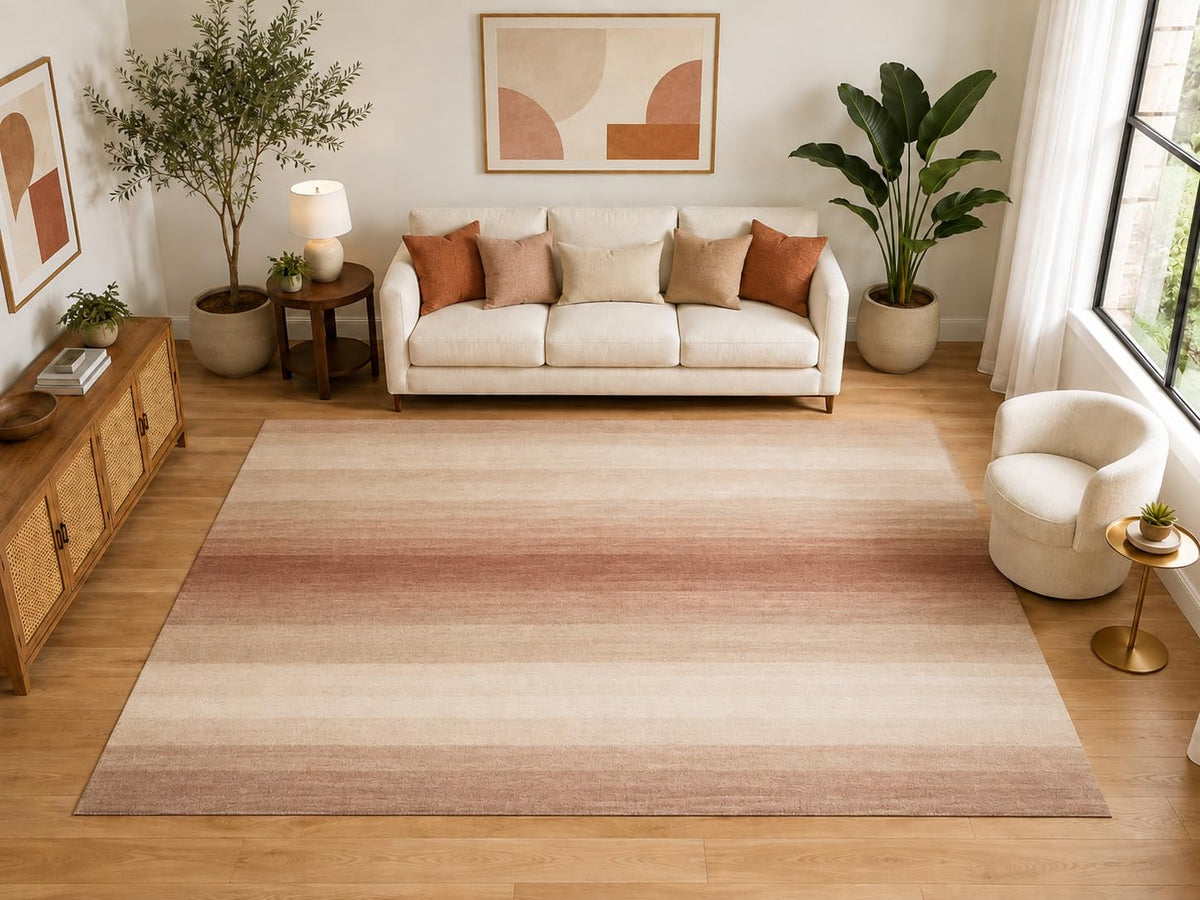 ICE ARMOR "Ultra Light Weight Large 6'7" x 9'10" Rust Ombre Stripe Area Rug for Living Room and Bedroom, Soft Low Pile Indoor Rug and Non-Slip Silicone Backing, Rust