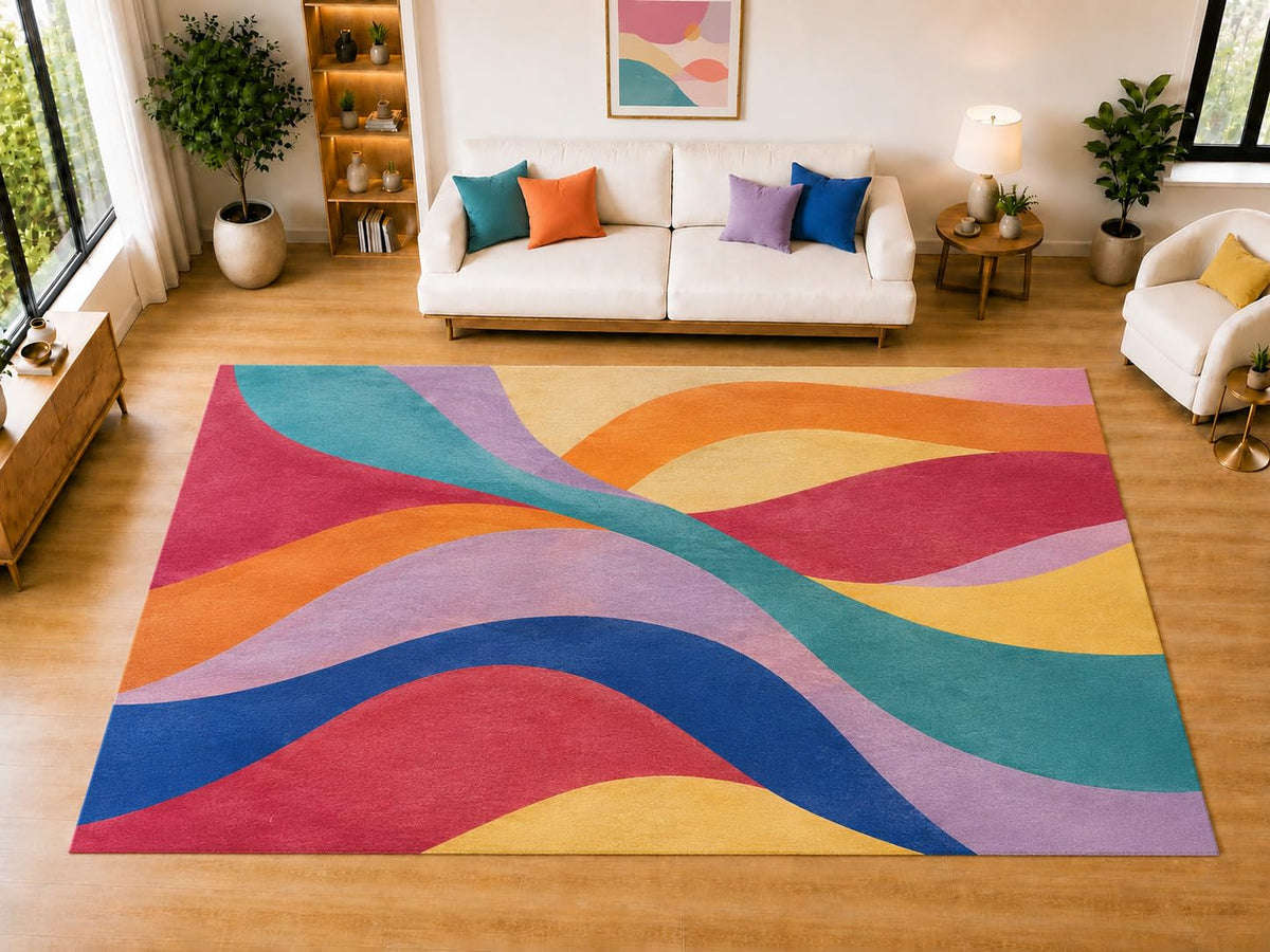 ICE ARMOR "Ultra Light Weight Large 6'7 x 9'10 Curved Ribbon Waves Area Rug for Living Room, Dining Room, and Bedroom, Soft Low Pile Indoor Rug, Modern Decorative Floor Decor