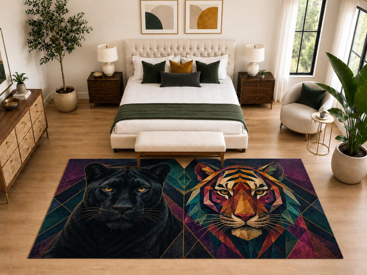 ICE ARMOR "Ultra Light Weight Large 6'7" x 9'10" Panther Tiger Rug, Soft Low Pile Indoor Rug, Non-Slip Silicone Backing for Bedroom Multicolor
