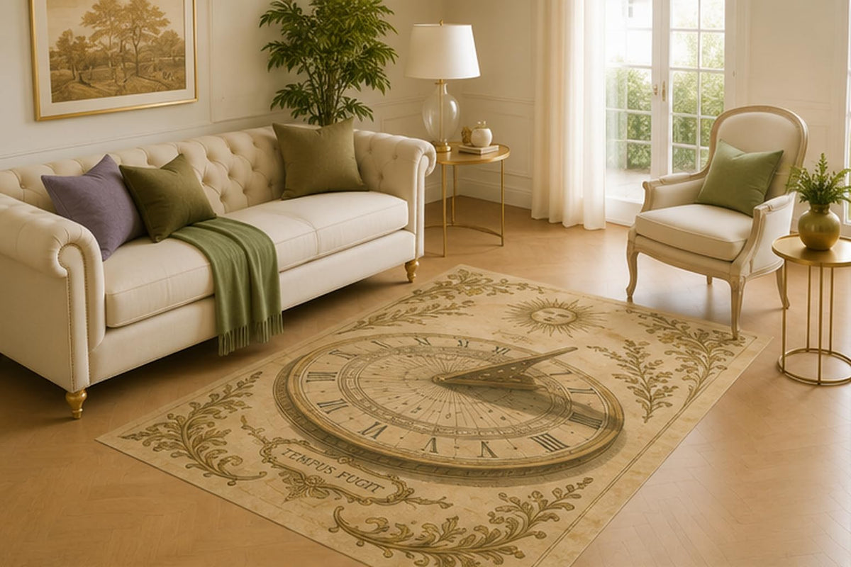 ICE ARMOR 5' x 7' Classic Sundial Illustration Area Rug for Living Room, Soft Low Pile Floor Cover with Non-Slip Silicone Backing for Bedroom, Library, Office, Kids and Pets