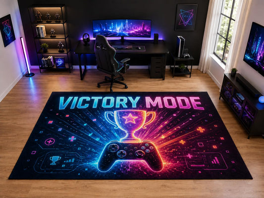ICE ARMOR "Ultra Light Weight Large 6'7" x 9'10" Victory Mode Controller Area Rug for Kids Room Playroom, Soft Low Pile Indoor Rug and Non-Slip Silicone Backing, Black