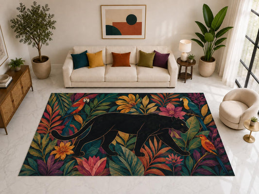 ICE ARMOR "Ultra Light Weight Large 6'7" x 9'10" Panther Tropical Birds Rug, Soft Low Pile Indoor Rug, Non-Slip Silicone Backing for Living Room Teal