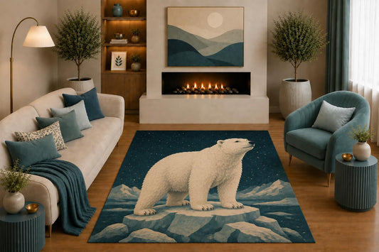 ICE ARMOR "Ultra Light Weight 5' x 7' Polar Bear Area Rug Arctic Ice Wildlife Nature Art for Living Room Bedroom Nursery Office Decor Non-Slip Silicone Backing Low Pile