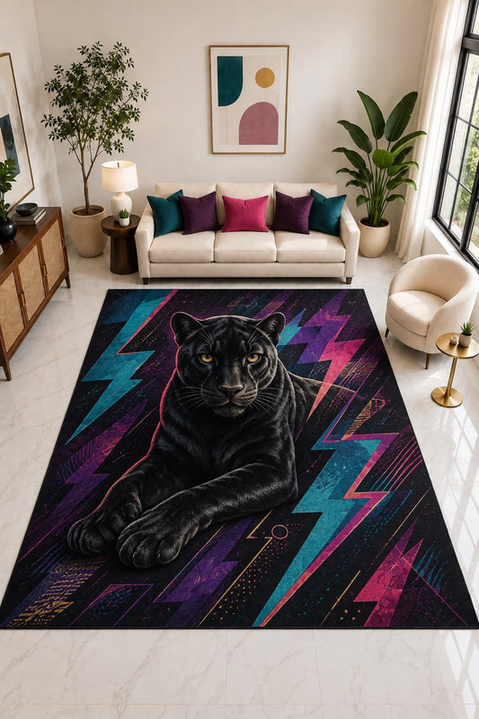 ICE ARMOR "Ultra Light Weight Large 6'7" x 9'10" Black Panther Lightning Rug, Soft Low Pile Indoor Rug, Non-Slip Silicone Backing for Bedroom Black