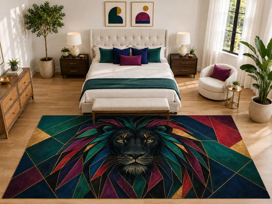 ICE ARMOR "Ultra Light Weight Large 6'7" x 9'10" Lion Geometric Rug, Soft Low Pile Indoor Rug, Non-Slip Silicone Backing for Bedroom Multicolor