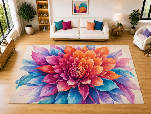 ICE ARMOR "Ultra Light Weight Large 6'7" x 9'10" Colorful Peony Area Rug for Living Room Bedroom Dining Room, Soft Low Pile Non-Slip Backing, Pink Orange Blue Purple Floral Decor