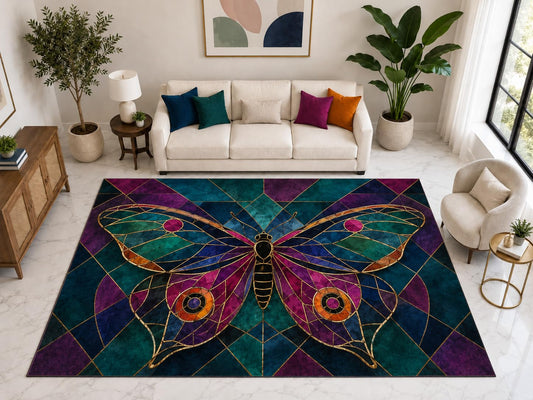 ICE ARMOR "Ultra Light Weight Large 6'7" x 9'10" Geometric Moth Rug, Soft Low Pile Indoor Rug, Non-Slip Silicone Backing for Living Room Teal