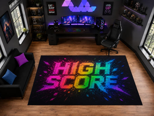 ICE ARMOR "Ultra Light Weight Large 6'7" x 9'10" High Score Gaming Area Rug for Gaming Room Decor, Soft Low Pile Indoor Rug with Non-Slip Silicone Backing, Rainbow Multicolor
