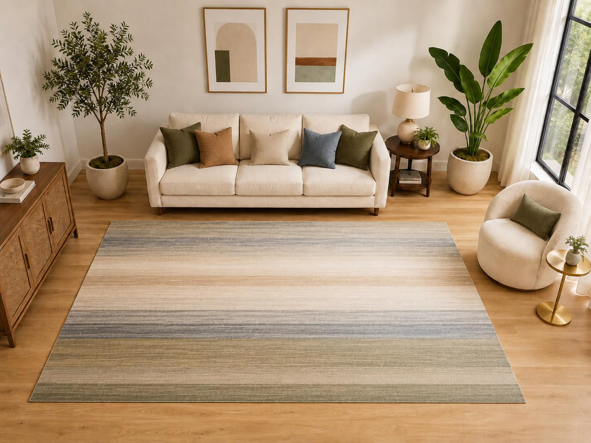ICE ARMOR "Ultra Light Weight Large 6'7" x 9'10" Modern Stripe Area Rug for Living Room and Family Room, Soft Low Pile Indoor Rug and Non-Slip Silicone Backing, Sage