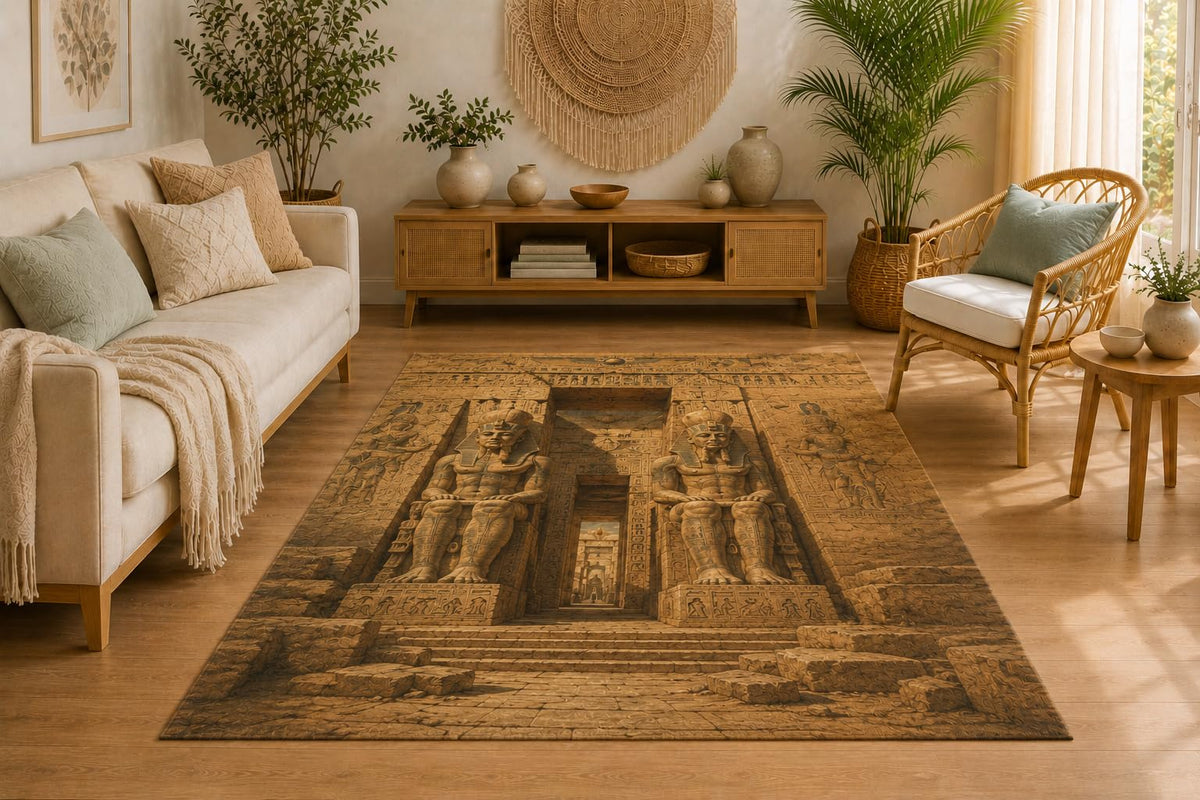 ICE ARMOR 5' x 7' Ancient Egyptian Temple Area Rug, Soft Low Pile Indoor Rug with Non-Slip Silicone Backing, Decorative Carpet for Living Room, Bedroom, Dining Room, Office, Historic Decor
