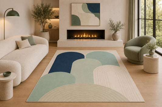 ICE ARMOR 5' x 7' Scandinavian Abstract Arch Area Rug Modern Color Block Geometric Blue Green Living Room Bedroom Office Decor Non-Slip Silicone Backing Low Pile