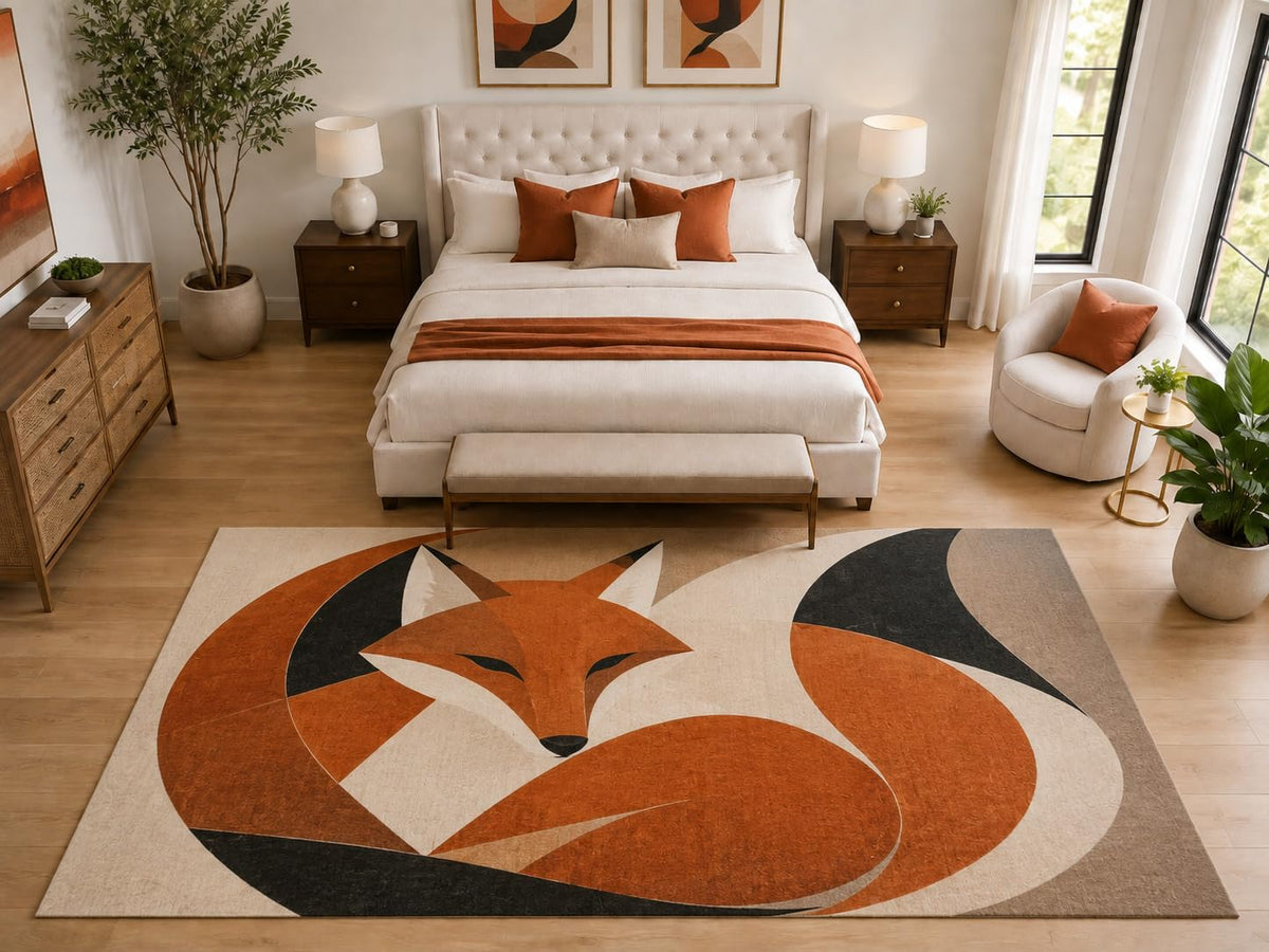 ICE ARMOR "Ultra Light Weight Large 6'7" x 9'10" Curled Fox Area Rug Carpet Soft Low Pile Indoor Rug and Non-Slip Silicone Backing Orange
