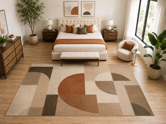 ICE ARMOR "Ultra Light Weight Large 6'7" x 9'10" Mid Century Geometric Rug, Soft Low Pile Indoor Rug, Non-Slip Silicone Backing for Bedroom Beige