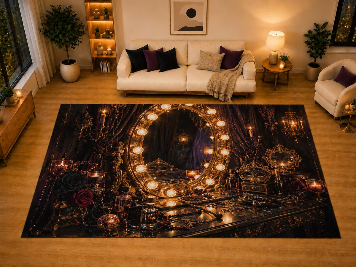 ICE ARMOR "Ultra Light Weight Large 6'7" x 9'10" Gothic Vanity Mirror Area Rug for Living Room Bedroom Dining Area, Soft Low Pile Non-Slip Backing, Black Burgundy Victorian Decor