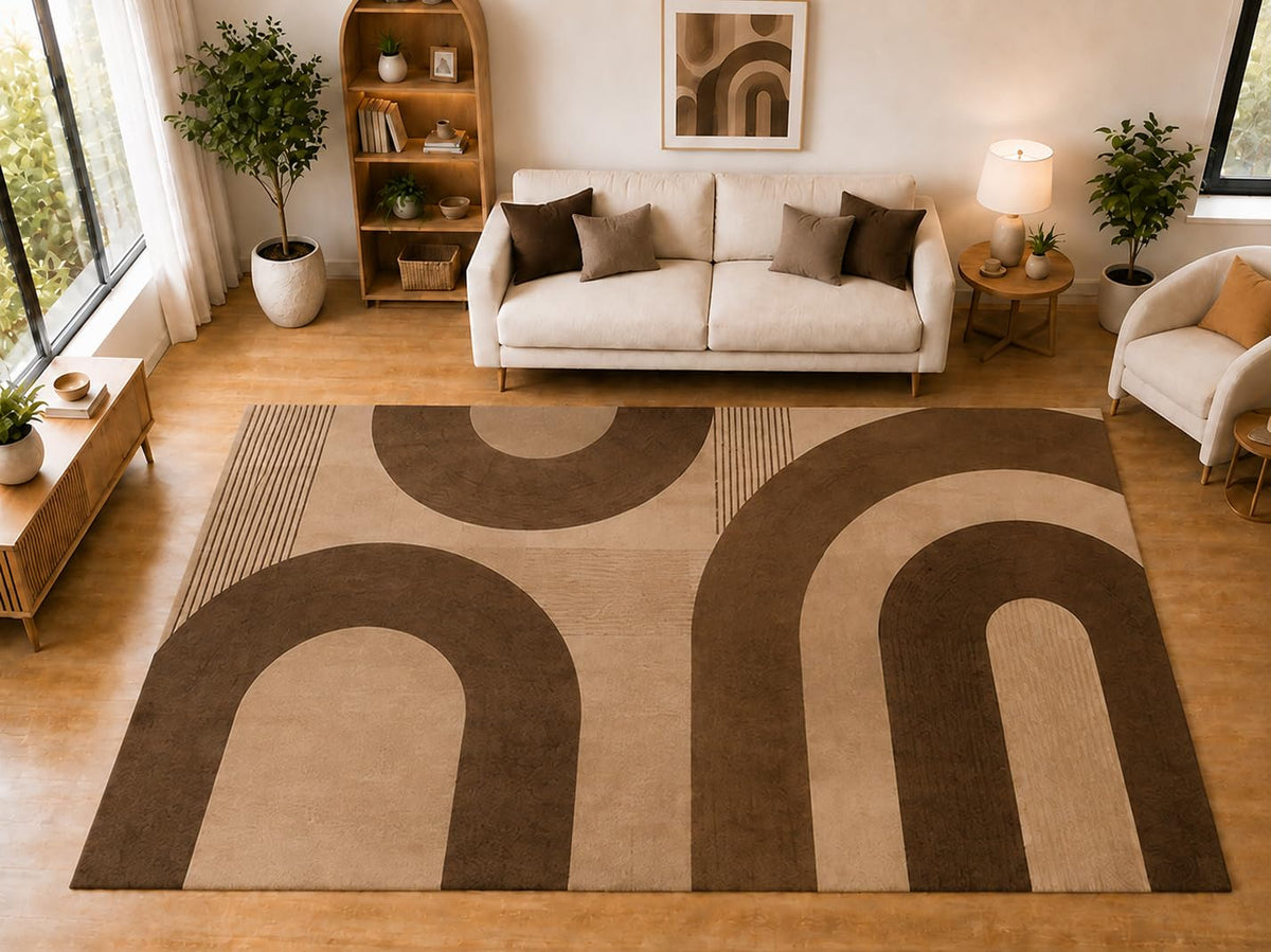 ICE ARMOR "Ultra Light Weight Large 6'7 x 9'10 Brown Retro Arch Pattern Area Rug for Living Room Bedroom Dining Room Soft Low Pile Indoor Carpet Modern Geometric Floor Decor