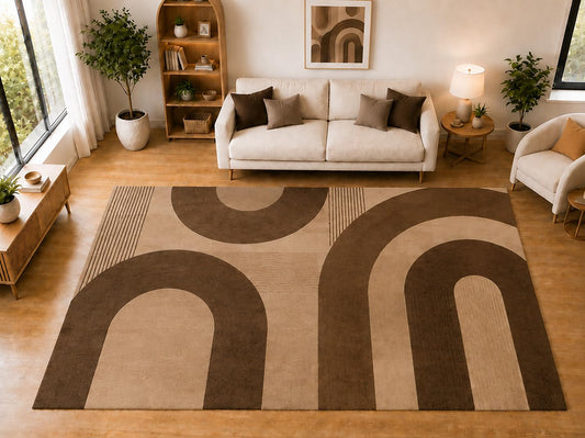 ICE ARMOR "Ultra Light Weight Large 6'7 x 9'10 Brown Retro Arch Pattern Area Rug for Living Room Bedroom Dining Room Soft Low Pile Indoor Carpet Modern Geometric Floor Decor
