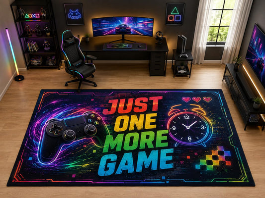 ICE ARMOR "Ultra Light Weight Large 6'7" x 9'10" Just One More Game Controller Area Rug for Kids Room, Soft Low Pile Indoor Rug and Non-Slip Silicone Backing, Black