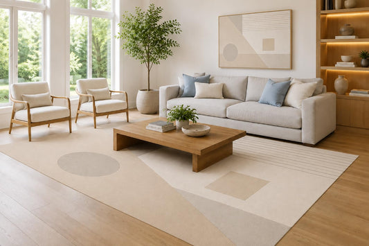 ICE ARMOR Large 6'7" x 9'10" Beige and Ivory Minimal Geometry Area Rug for Living Room, Soft Low Pile Carpet with Non-Slip Silicone Backing, Decor for Bedroom, Dining Area and Home Office