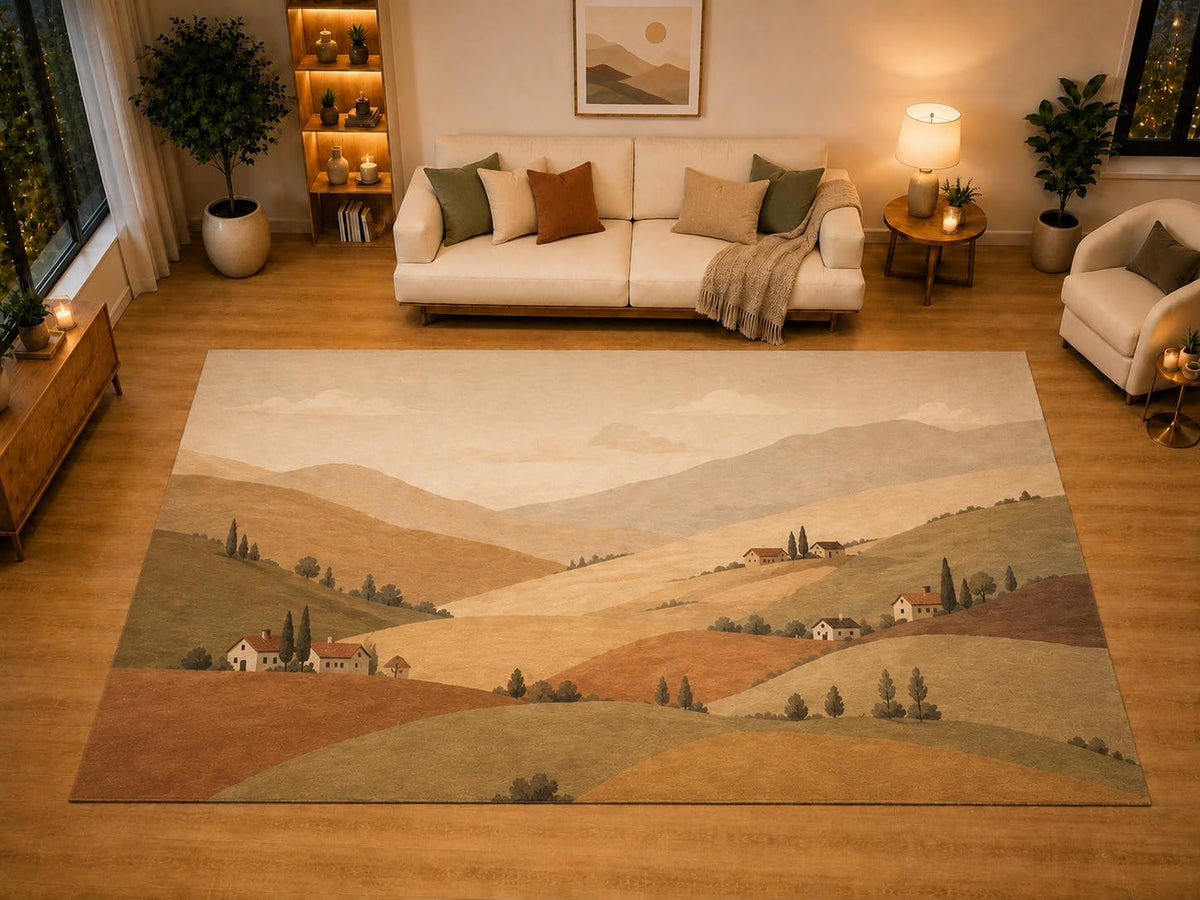 ICE ARMOR "Ultra Light Weight Large 6'7" x 9'10" Tuscan Countryside Homes Area Rug for Living Room, Bedroom, Dining Room, Soft Low Pile Non-Slip Backing, Olive Sienna