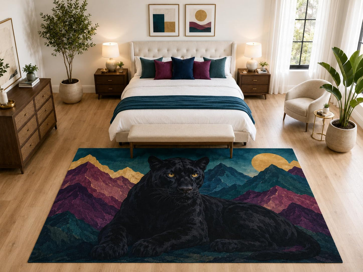 ICE ARMOR "Ultra Light Weight Large 6'7" x 9'10" Black Panther Mountain Rug, Soft Low Pile Indoor Rug, Non-Slip Silicone Backing for Bedroom Teal