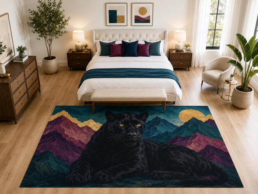 ICE ARMOR "Ultra Light Weight Large 6'7" x 9'10" Black Panther Mountain Rug, Soft Low Pile Indoor Rug, Non-Slip Silicone Backing for Bedroom Teal