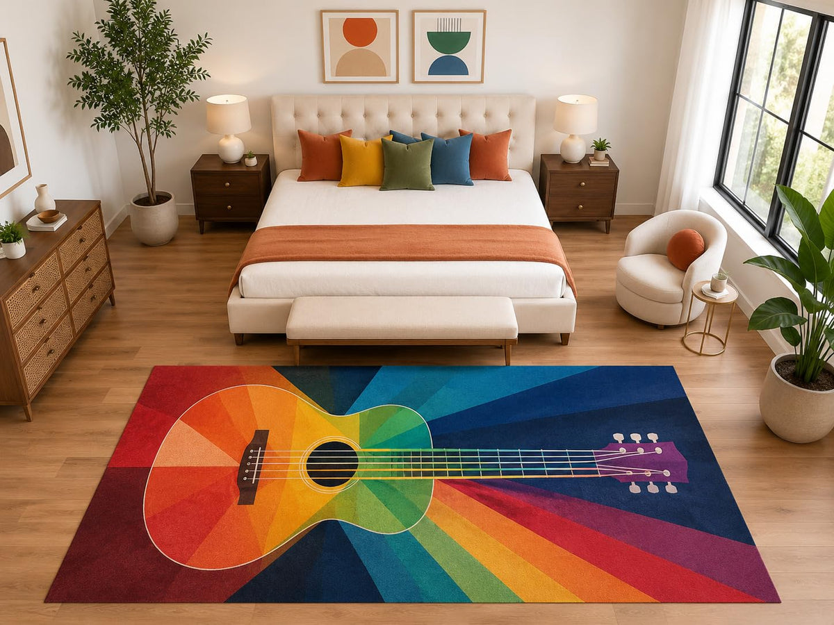 ICE ARMOR "Ultra Light Weight Large 6'7" x 9'10" Rainbow Guitar Rug, Soft Low Pile Indoor Rug, Non-Slip Silicone Backing for Bedroom Multicolor