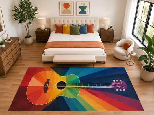 ICE ARMOR "Ultra Light Weight Large 6'7" x 9'10" Rainbow Guitar Rug, Soft Low Pile Indoor Rug, Non-Slip Silicone Backing for Bedroom Multicolor