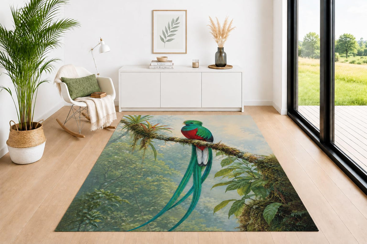ICE ARMOR 5' x 7' Resplendent Quetzal Bird Area Rug for Living Room, Soft Low Pile Indoor Rug with Non-Slip Silicone Backing, Decorative Carpet for Bedroom, Office, Kids & Pets, Green