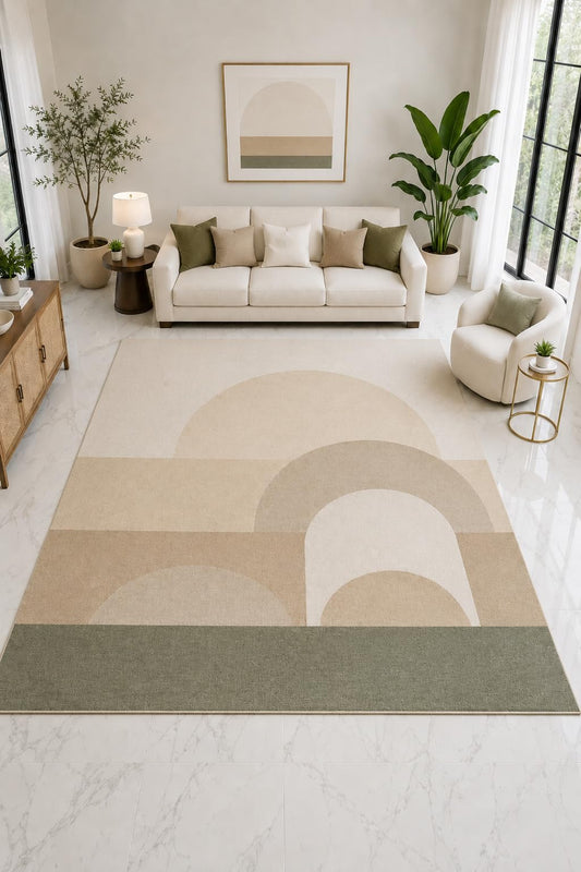 ICE ARMOR "Ultra Light Weight Large 6'7" x 9'10" Minimal Arch Geometric Rug, Soft Low Pile Indoor Rug, Non-Slip Silicone Backing Living Room Sage