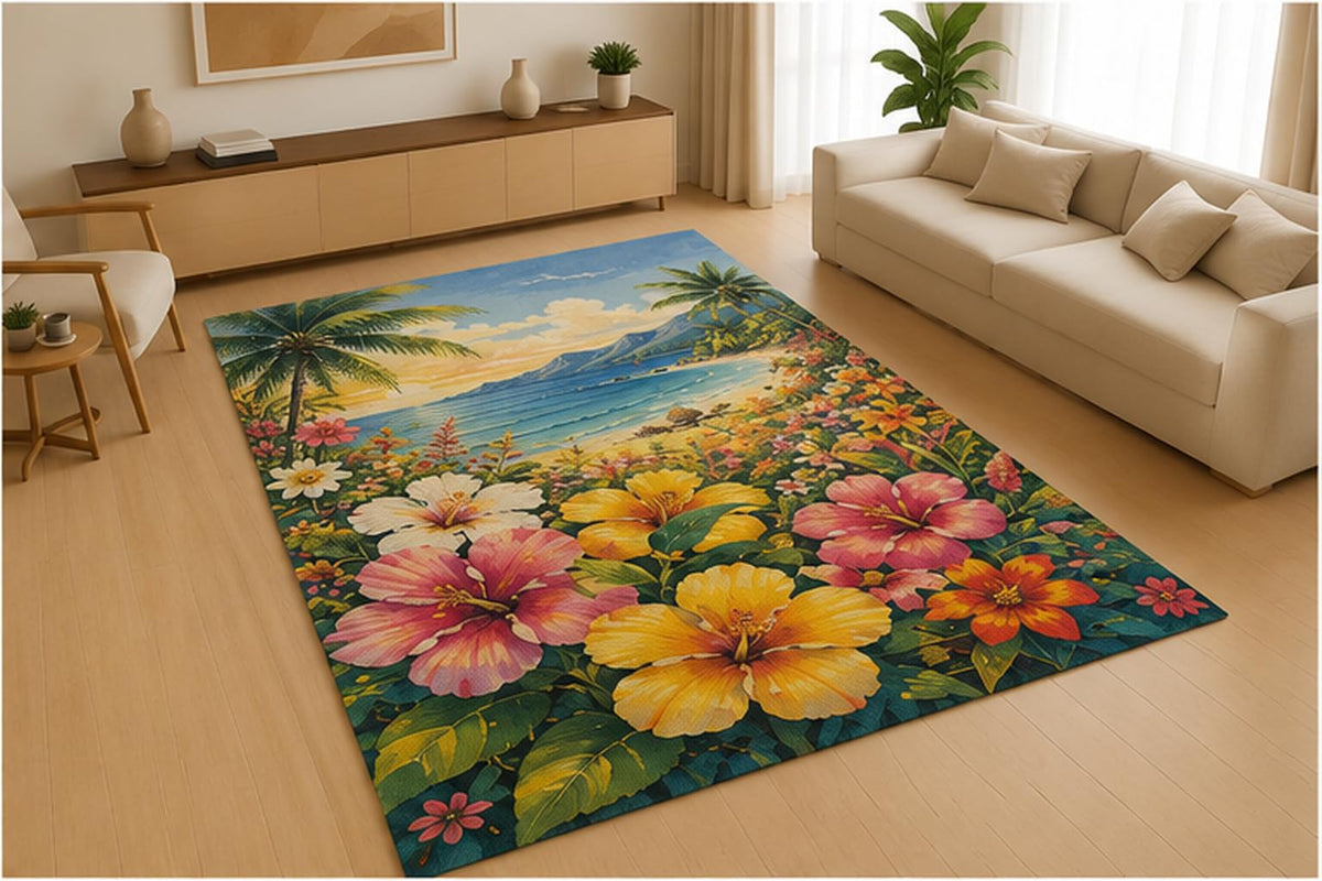ICE ARMOR 5' x 7' Daisy Sunflower and Butterfly Area Rug for Living Room, Soft Low Pile Indoor Rug with Non-Slip Silicone Backing, Botanical Carpet for Bedroom, Nursery, Playroom, Family Room