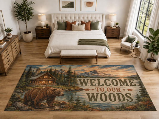 ICE ARMOR "Ultra Light Weight Large 6'7" x 9'10" Welcome Woods Bear Rug, Soft Low Pile Indoor Rug, Non-Slip Silicone Backing for Family Room Brown