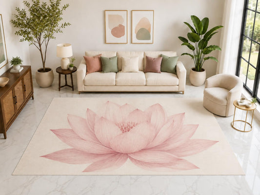 ICE ARMOR "Ultra Light Weight Large 6'7" x 9'10" Blush Lotus Flower Rug, Soft Low Pile Indoor Rug, Non-Slip Silicone Backing for Bedroom Pink