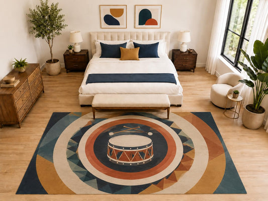 ICE ARMOR "Ultra Light Weight Large 6'7" x 9'10" Vintage Drum Music Rug, Soft Low Pile Indoor Rug, Non-Slip Silicone Backing for Bedroom Navy Orange