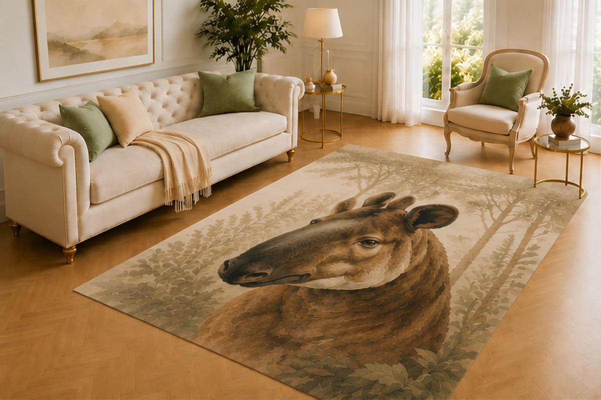 ICE ARMOR 5' x 7' Tapir Rug, Tropical Rainforest Wildlife Artwork with Botanical Details, Smooth Printed Floor Cover for Bedroom, Nursery, Playroom and Jungle Decor