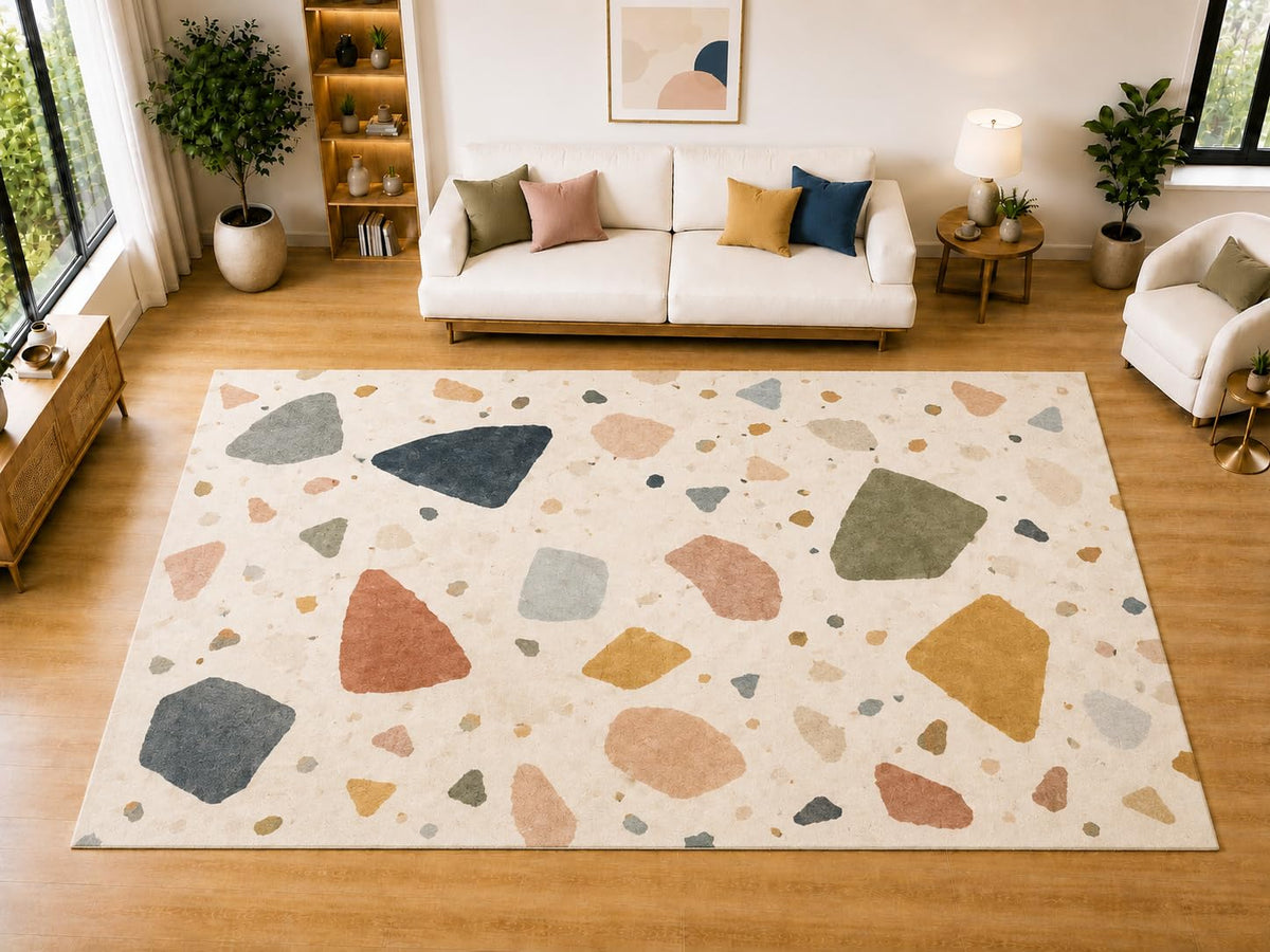 ICE ARMOR "Ultra Light Weight Large 6'7 x 9'10 Terrazzo Stone Pattern Area Rug for Living Room, Dining Room, and Bedroom, Soft Low Pile Indoor Rug, Modern Decorative Floor Decor