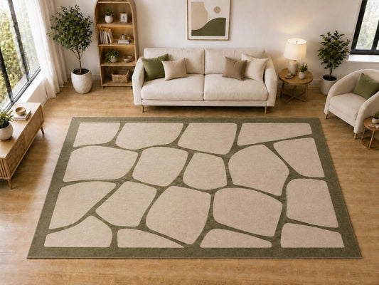 ICE ARMOR "Ultra Light Weight Large 6'7 x 9'10 Olive Irregular Stone Pattern Area Rug for Living Room Bedroom Dining Room Soft Low Pile Indoor Carpet Modern Floor Decor