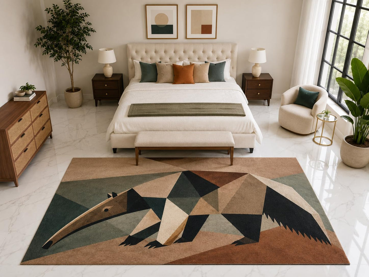 ICE ARMOR "Ultra Light Weight Large 6'7" x 9'10" Geometric Anteater Rug, Soft Low Pile Indoor Rug, Non-Slip Silicone Backing for Kids Room Brown Green