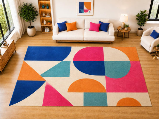 ICE ARMOR "Ultra Light Weight Large 6'7 x 9'10 Bold Geometric Blocks Area Rug for Living Room, Dining Room, and Bedroom, Soft Low Pile Indoor Rug, Modern Decorative Floor Decor