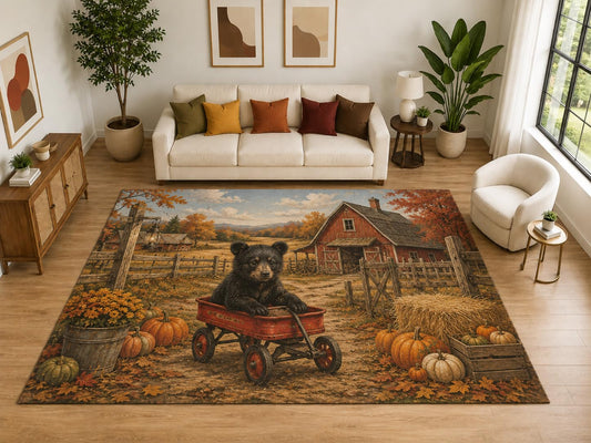 ICE ARMOR "Ultra Light Weight Large 6'7" x 9'10" Bear Cub Wagon Farm Rug, Soft Low Pile Indoor Rug, Non-Slip Silicone Backing for Kids Room Brown