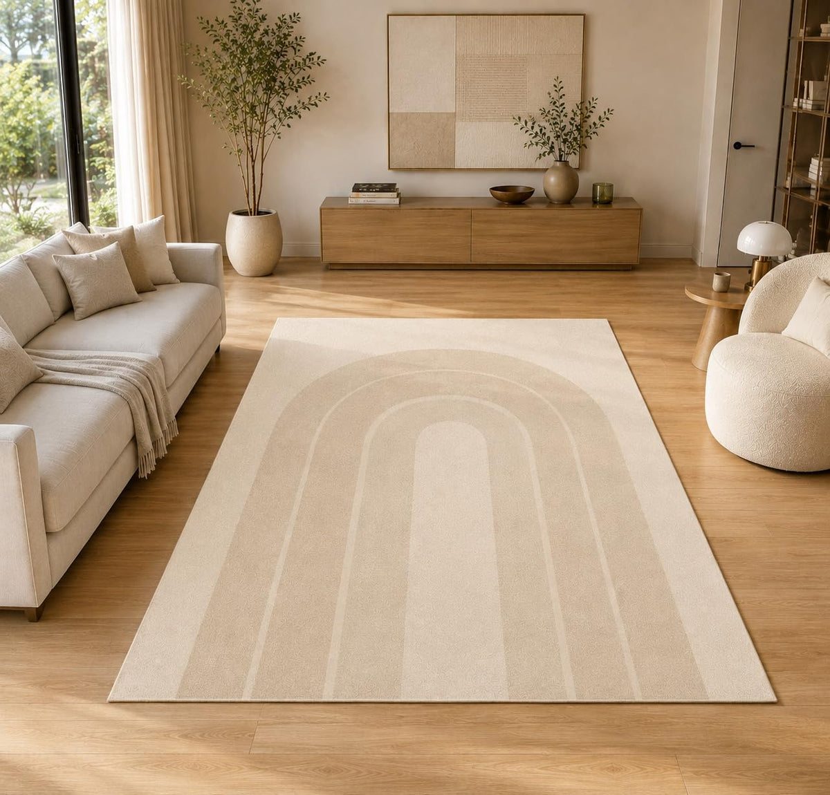 ICE ARMOR 5' x 7' Modern Arch Geometric Area Rug for Living Room, Soft Low Pile Indoor Rug with Non-Slip Silicone Backing, Decorative Carpet for Bedroom, Dining Room, Office, Family Room, Kids & Pets