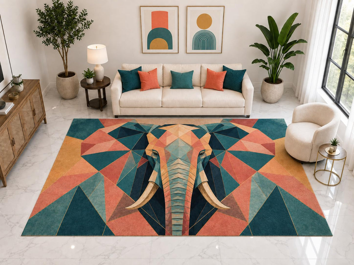 ICE ARMOR "Ultra Light Weight Large 6'7" x 9'10" Colorful Elephant Area Rug Carpet Soft Low Pile Indoor Rug and Non-Slip Silicone Backing Teal