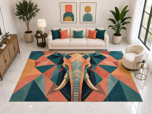 ICE ARMOR "Ultra Light Weight Large 6'7" x 9'10" Colorful Elephant Area Rug Carpet Soft Low Pile Indoor Rug and Non-Slip Silicone Backing Teal