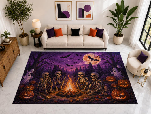 ICE ARMOR "Ultra Light Weight Large 6'7" x 9'10" Skeleton Campfire Rug, Soft Low Pile Indoor Rug, Non-Slip Silicone Backing for Kids Room Purple