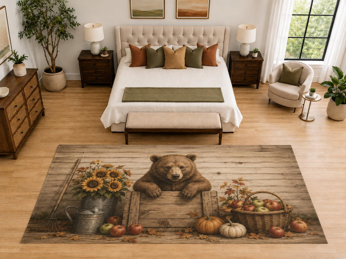 ICE ARMOR "Ultra Light Weight Large 6'7" x 9'10" Bear Harvest Crate Area Rug, Soft Low Pile Indoor Rug, Non-Slip Silicone Backing, Living Room, Brown