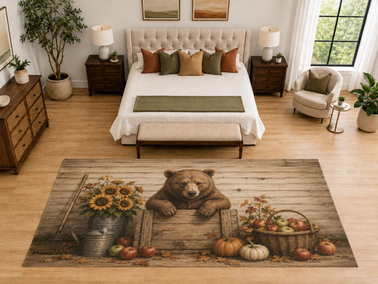 ICE ARMOR "Ultra Light Weight Large 6'7" x 9'10" Bear Harvest Crate Area Rug, Soft Low Pile Indoor Rug, Non-Slip Silicone Backing, Living Room, Brown